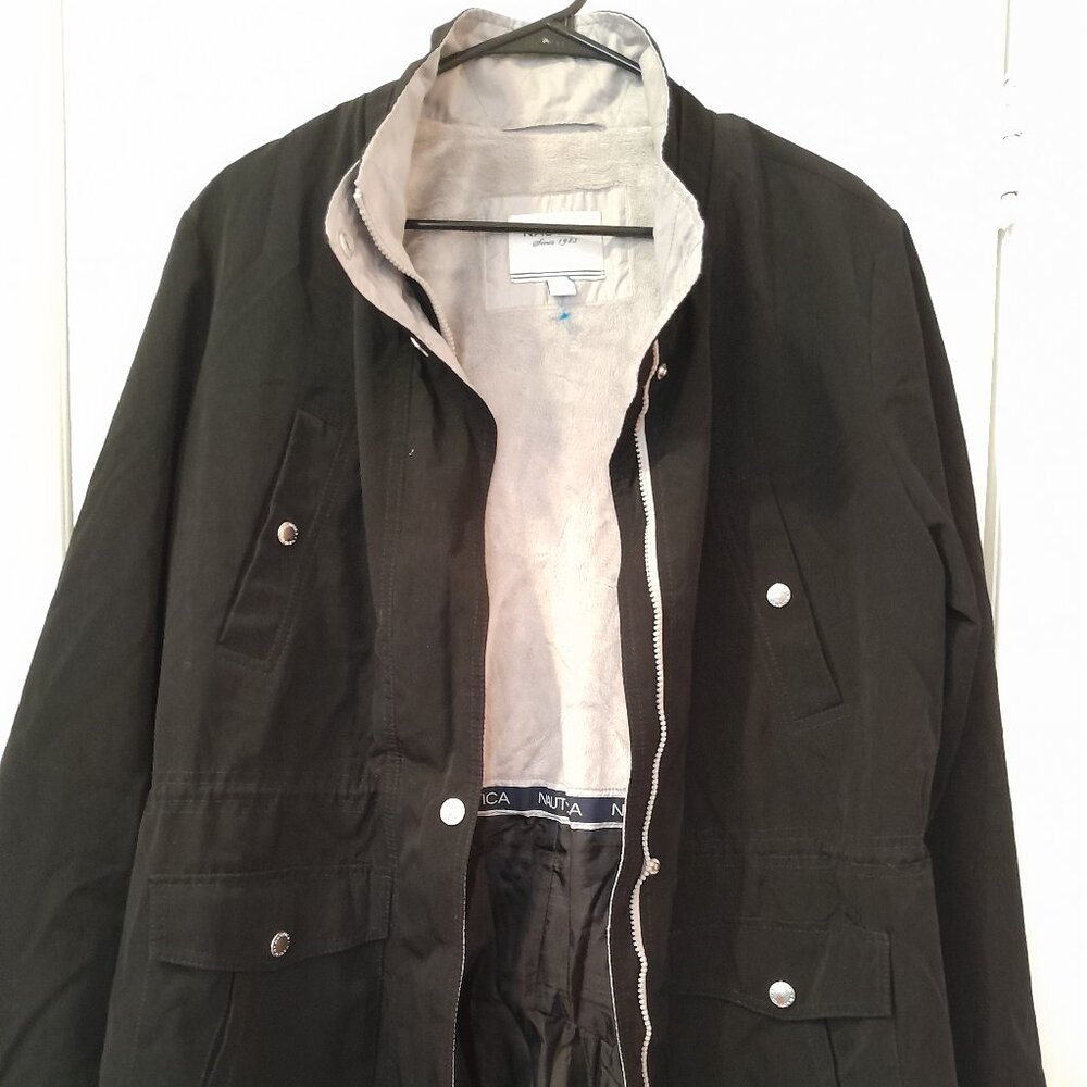 Nautica Men's Field Jacket Fleece Lined Lightweight Utility Coat Black